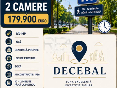 2 camere Decebal decomandat, centrală, parcare, an 1986, 65 mp, boxă