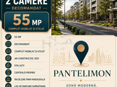 2 camere Pantelimon/Chișinău decomandat, centrală, an 2021, 55 mp